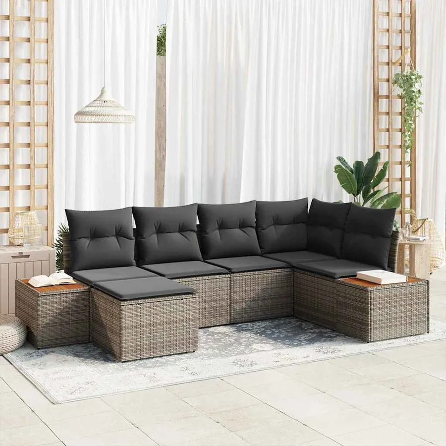 Ensemble de canapé de jardin avec coussin 6 pcs Gris polyrotin