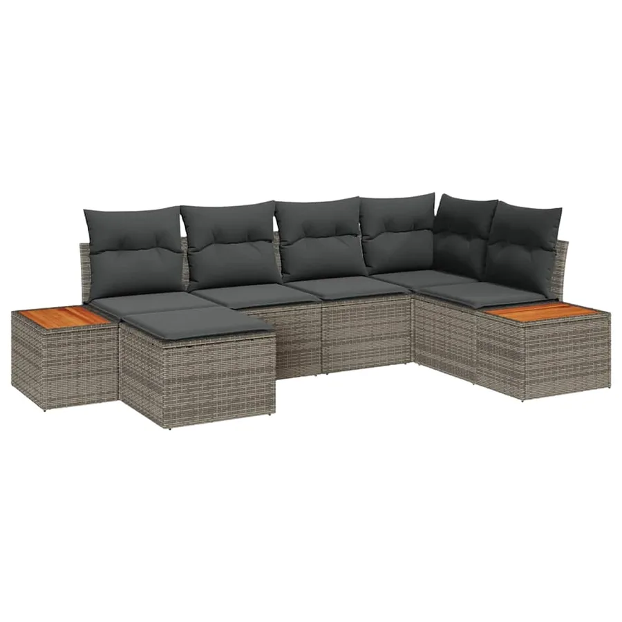 Ensemble de canapé de jardin avec coussin 6 pcs Gris polyrotin - 2