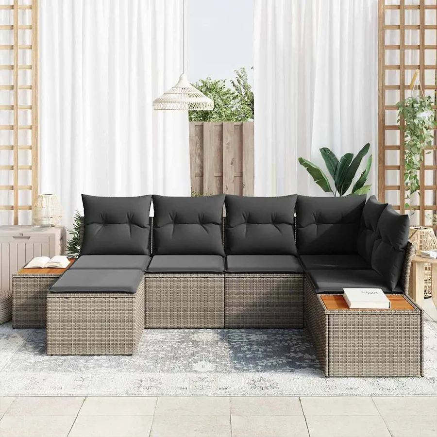 Ensemble de canapé de jardin avec coussin 6 pcs Gris polyrotin - 3