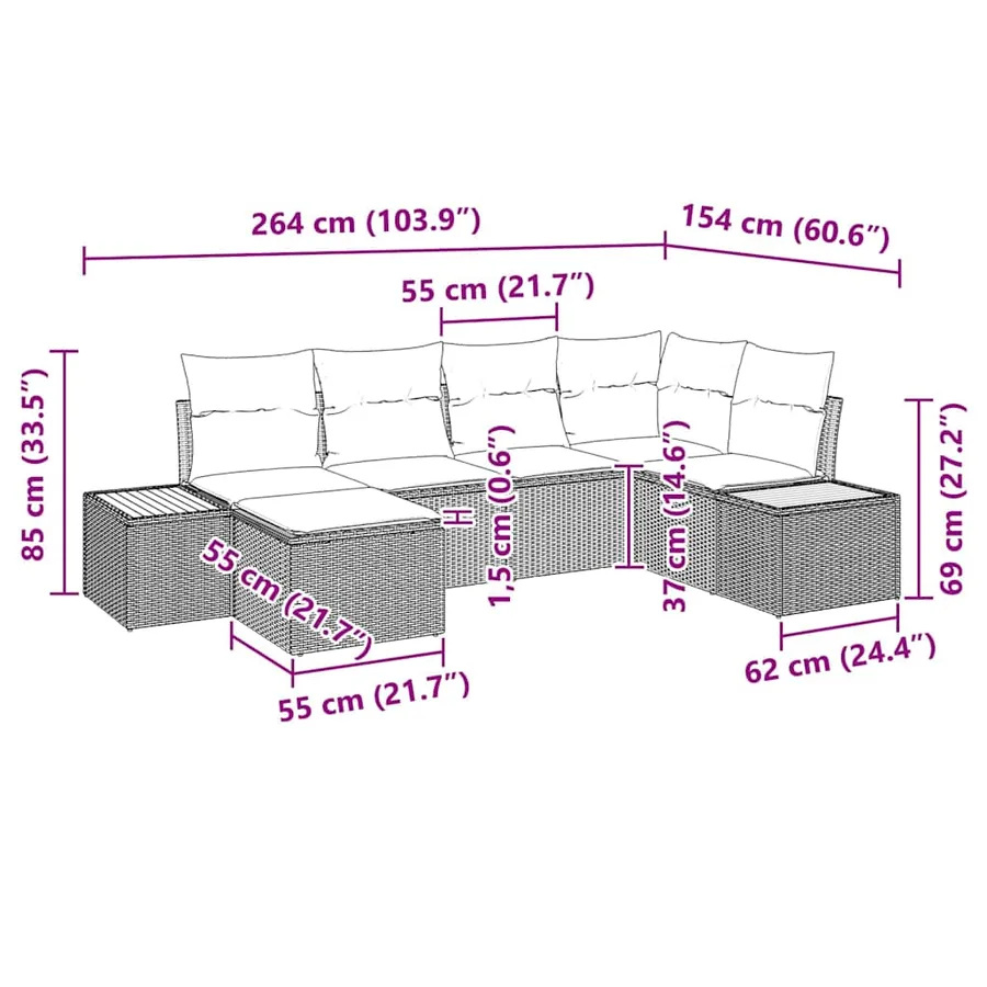 Ensemble de canapé de jardin avec coussin 6 pcs Gris polyrotin - 9