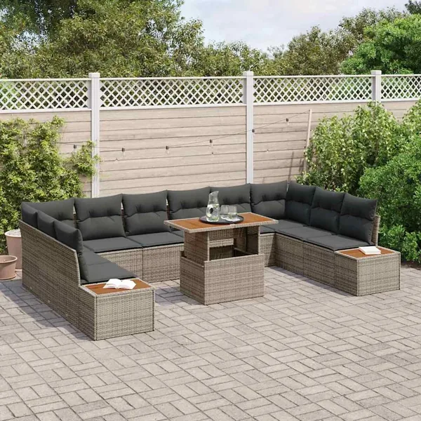 Ensemble de canapé de jardin 11 pc Gris et marron