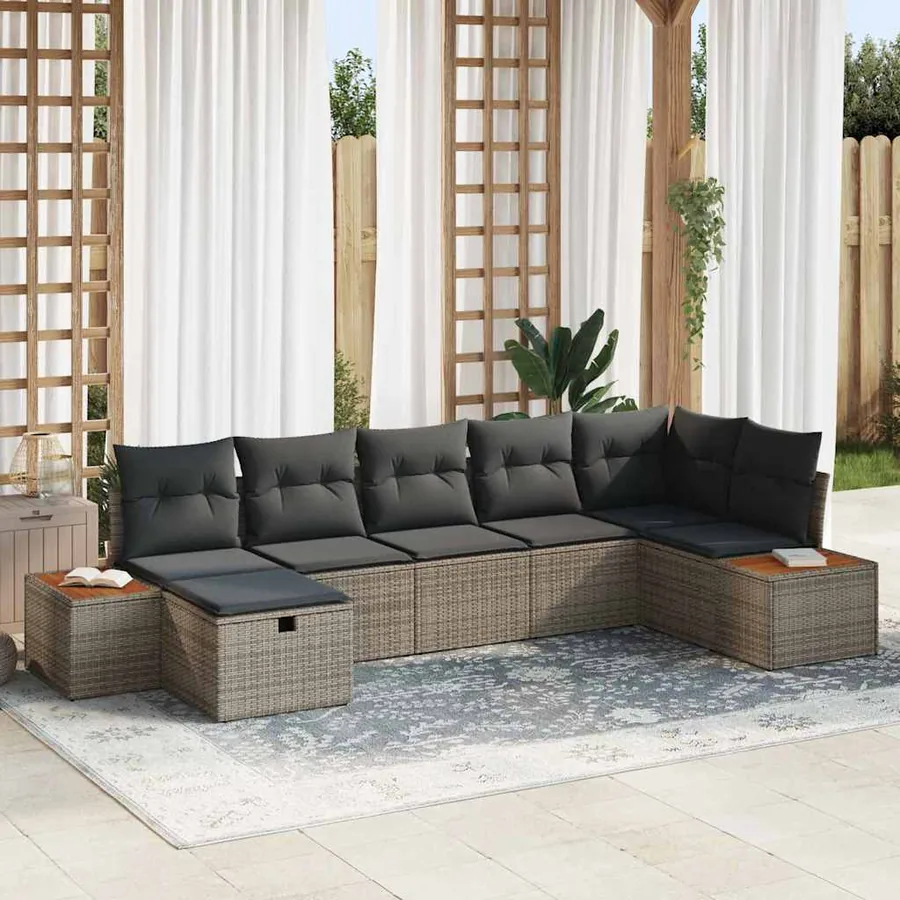 Ensemble de canapé de jardin avec coussin 7 pcs Gris polyrotin