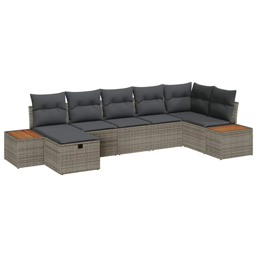 Ensemble de canapé de jardin avec coussin 7 pcs Gris polyrotin - 2