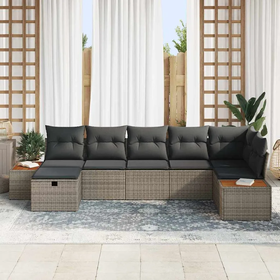 Ensemble de canapé de jardin avec coussin 7 pcs Gris polyrotin - 3