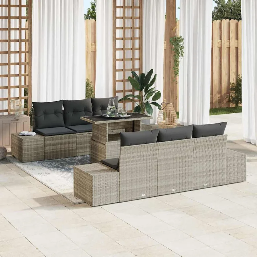 Ensemble de canapé de jardin 7 pcs Gris clair et gris foncé