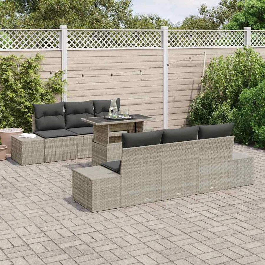 Ensemble de canapé de jardin 7 pcs Gris clair et gris foncé - 3