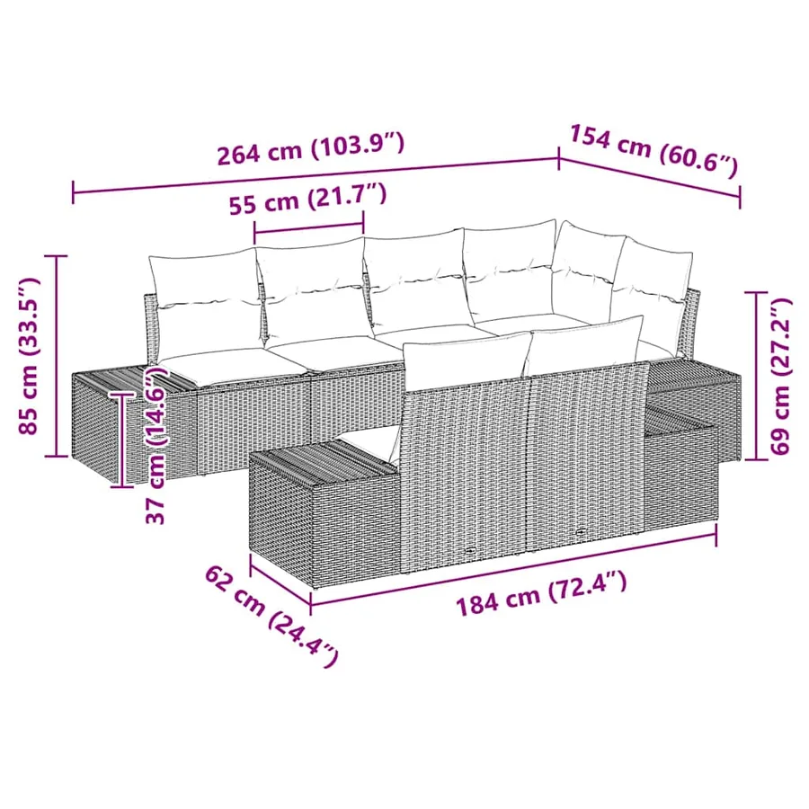 Ensemble de canapé de jardin 7 pcs Gris clair polyrotin - 12