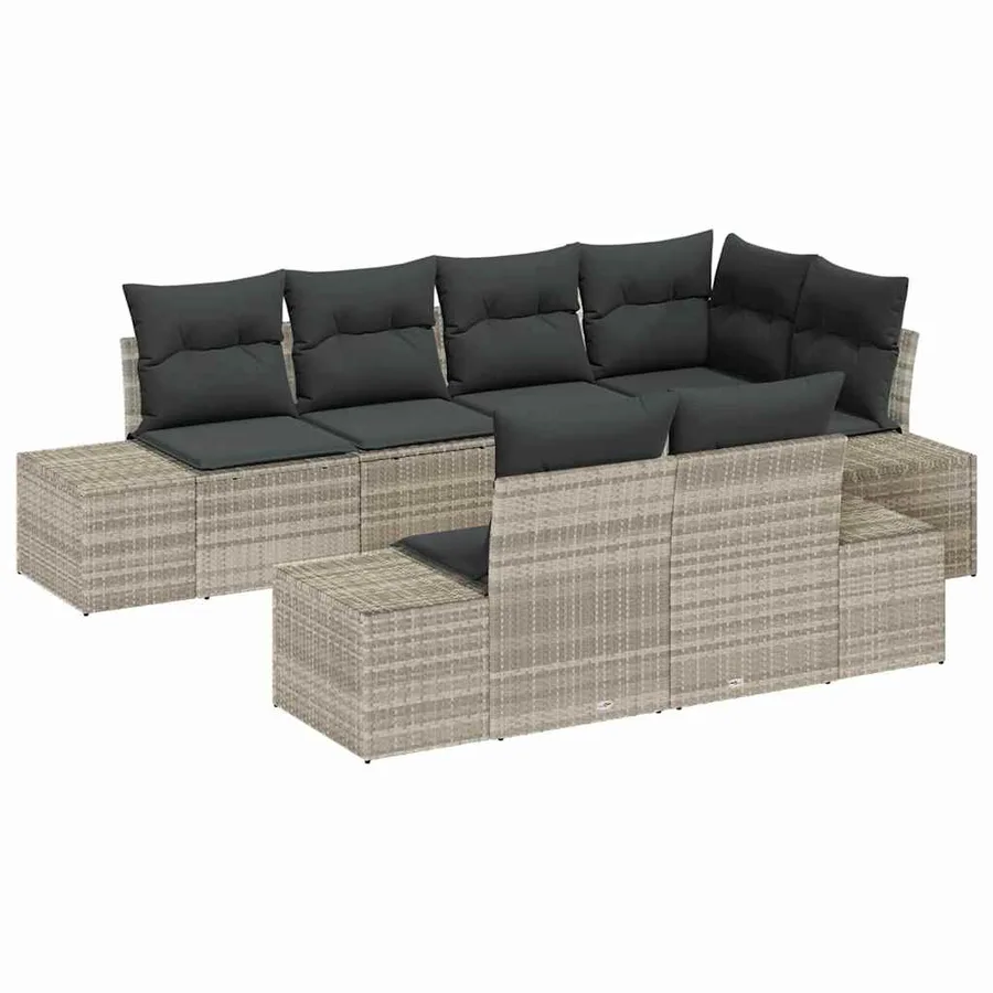 Ensemble de canapé de jardin 7 pcs Gris clair polyrotin - 2