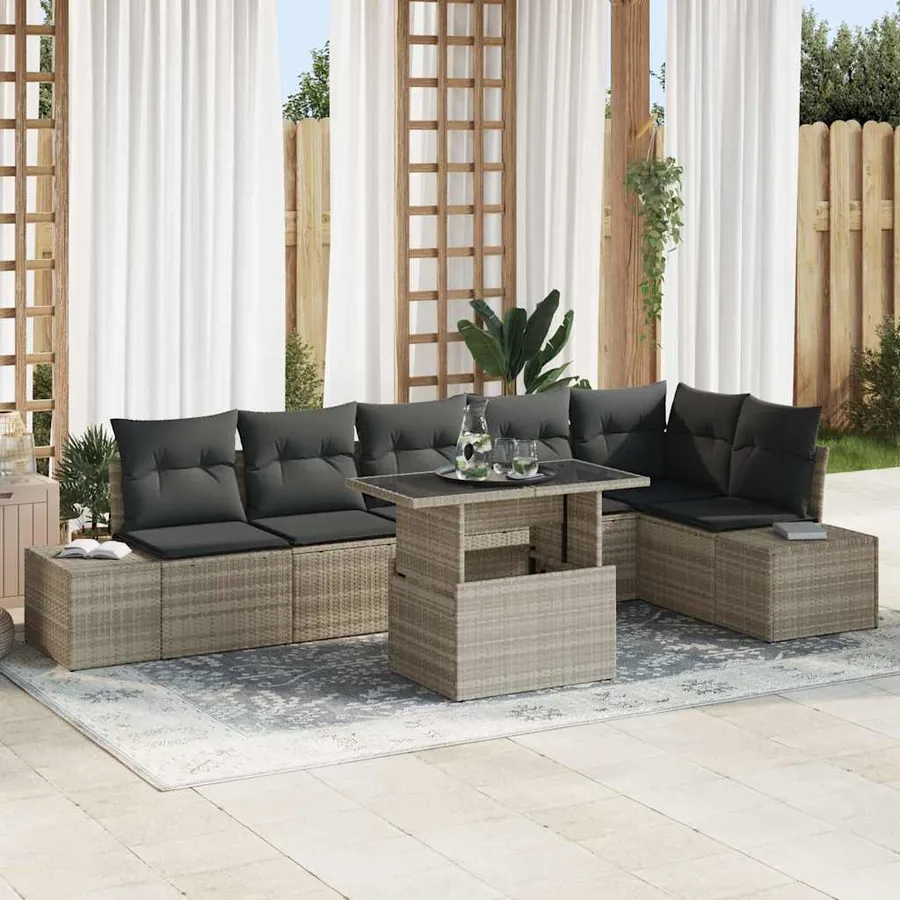 Ensemble de canapé de jardin 7 pcs Gris clair Poly rotin