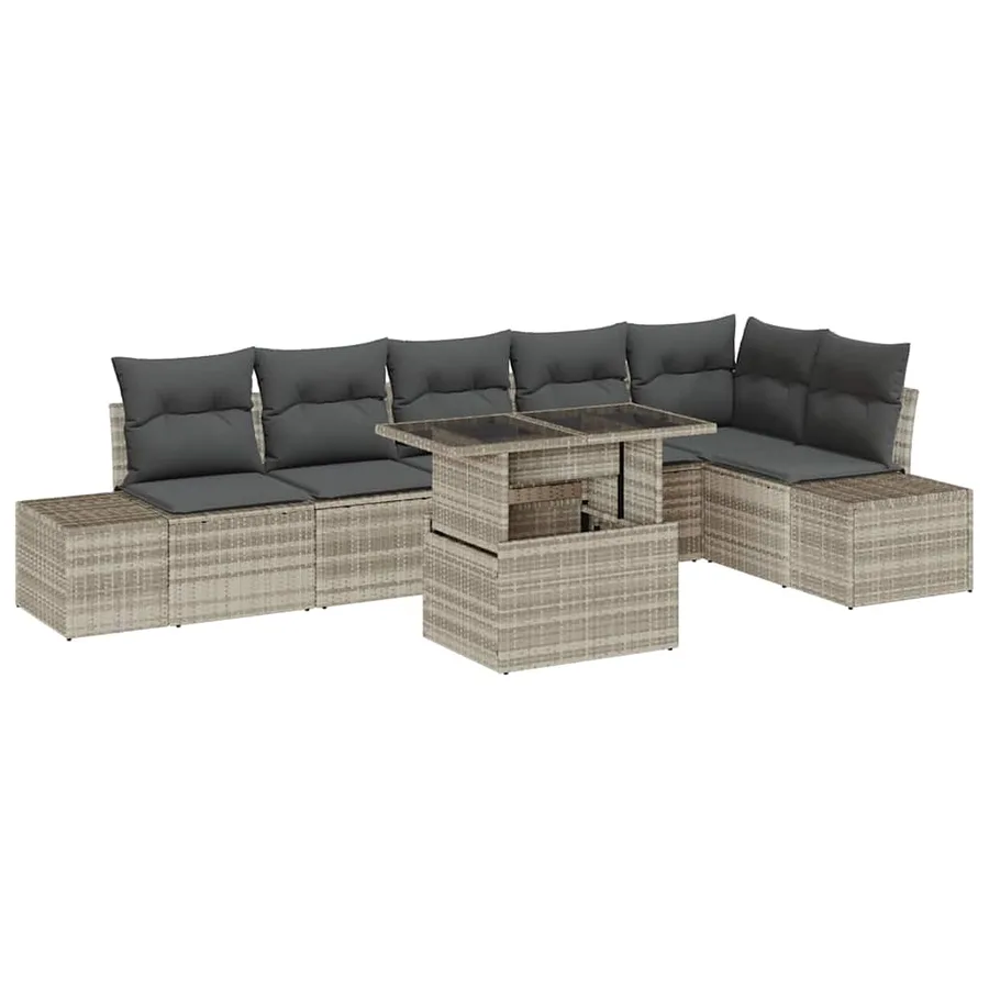 Ensemble de canapé de jardin 7 pcs Gris clair Poly rotin - 2