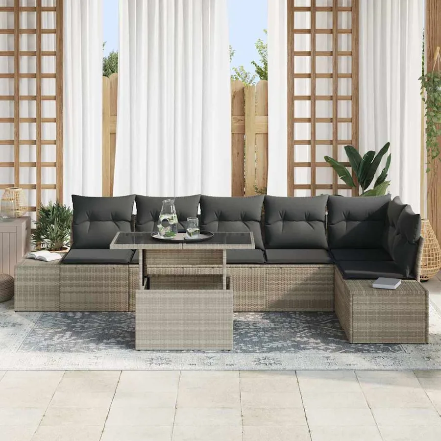 Ensemble de canapé de jardin 7 pcs Gris clair Poly rotin - 3