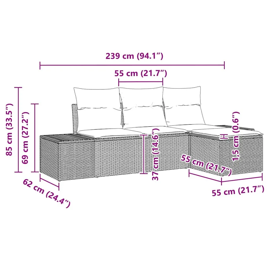 Ensemble de canapé de jardin 4 pcs Gris clair polyrotin - 12