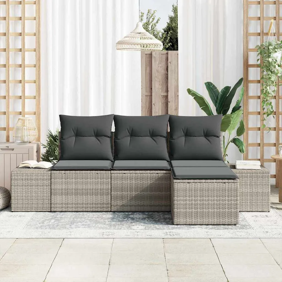Ensemble de canapé de jardin 4 pcs Gris clair polyrotin - 3