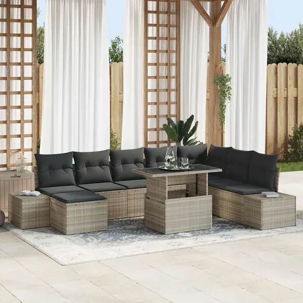 Ensemble de canapé de jardin 9 pcs Gris clair Poly rotin