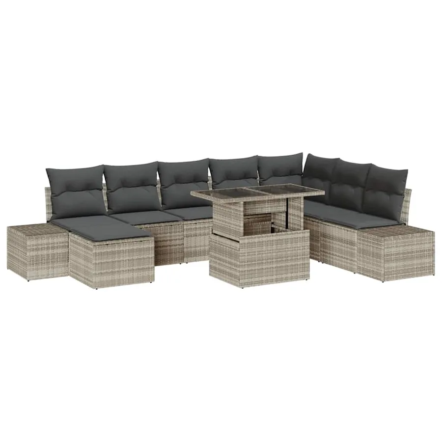 Ensemble de canapé de jardin 9 pcs Gris clair Poly rotin - 2