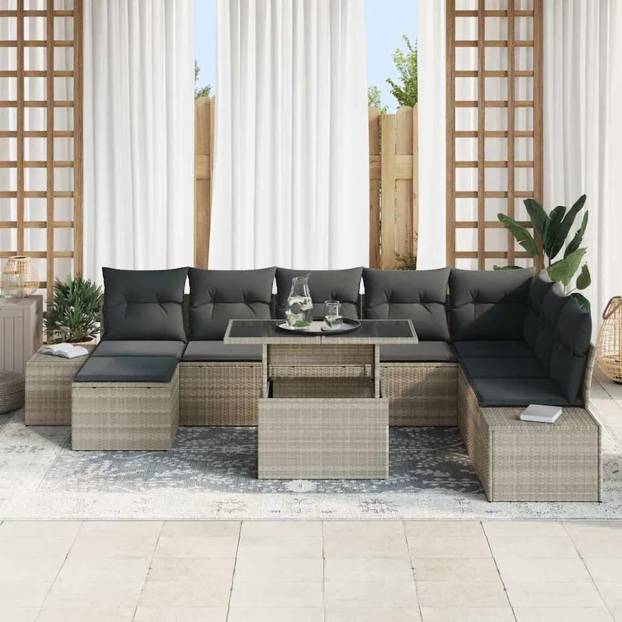 Ensemble de canapé de jardin 9 pcs Gris clair Poly rotin - 3