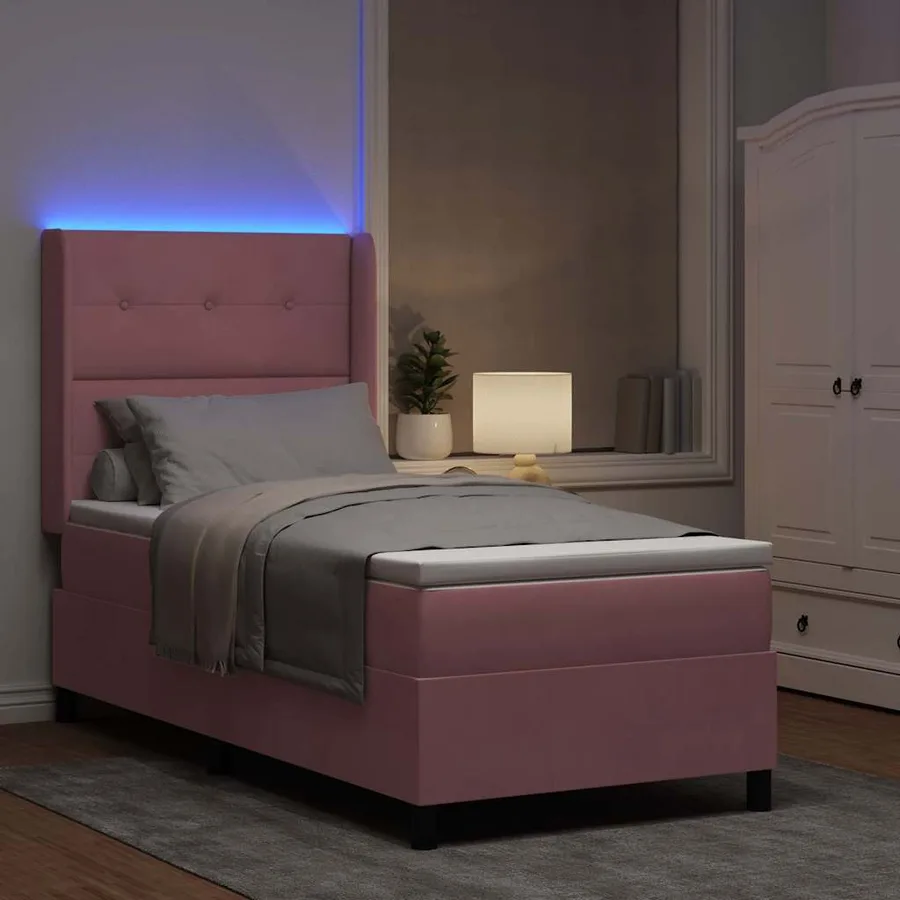 Lit à ressorts avec bandes LED Rose 90 x 190 cm Velours - 5