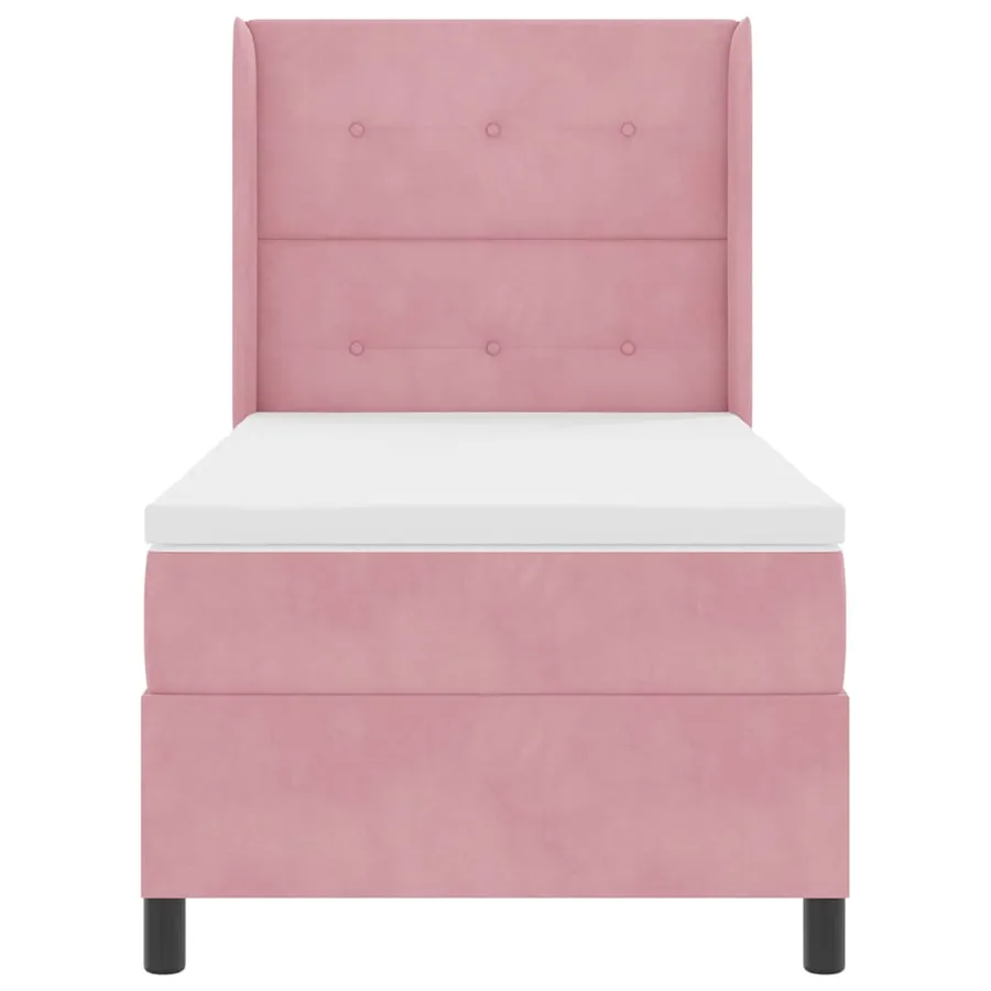 Lit à ressorts avec tête de lit Rose 90 x 190 cm Velours - 5