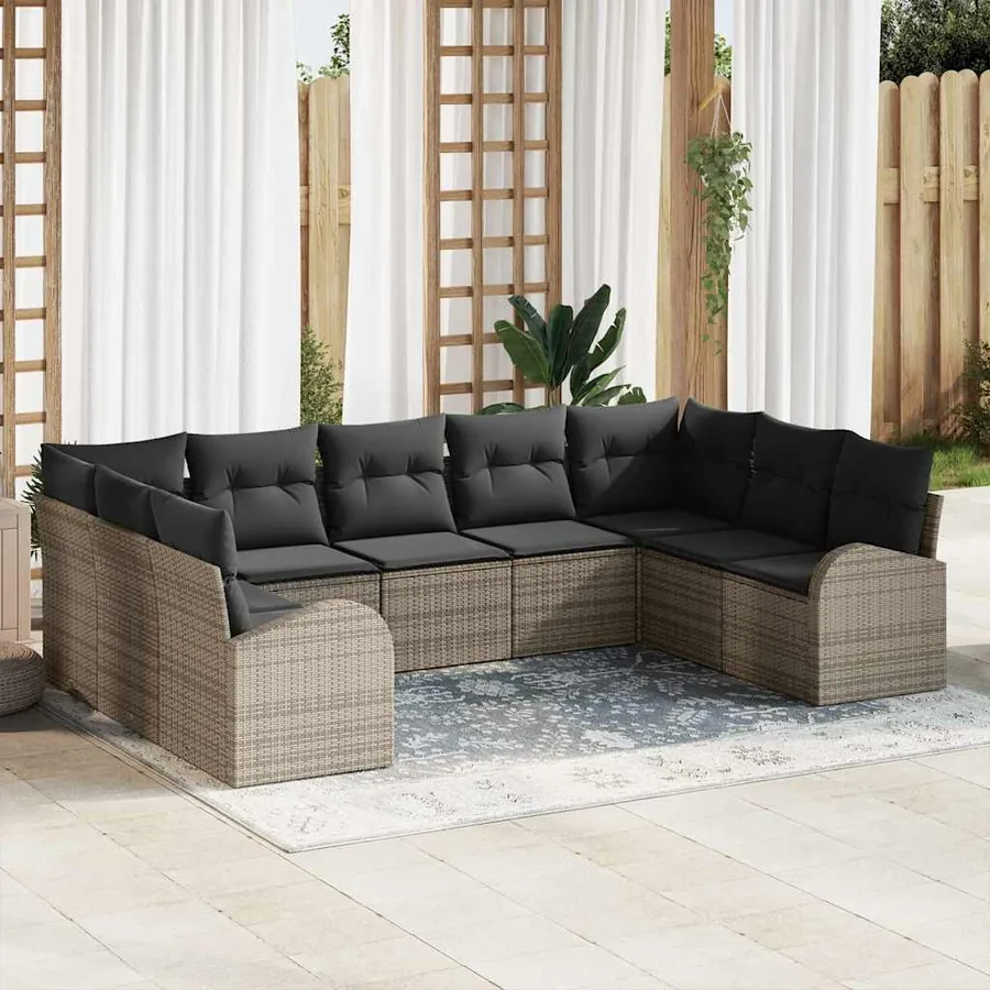 Ensemble de Canapés avec coussin 9 pcs Gris Poly Rattan
