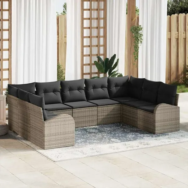 Ensemble de Canapés avec coussin 9 pcs Gris Poly Rattan