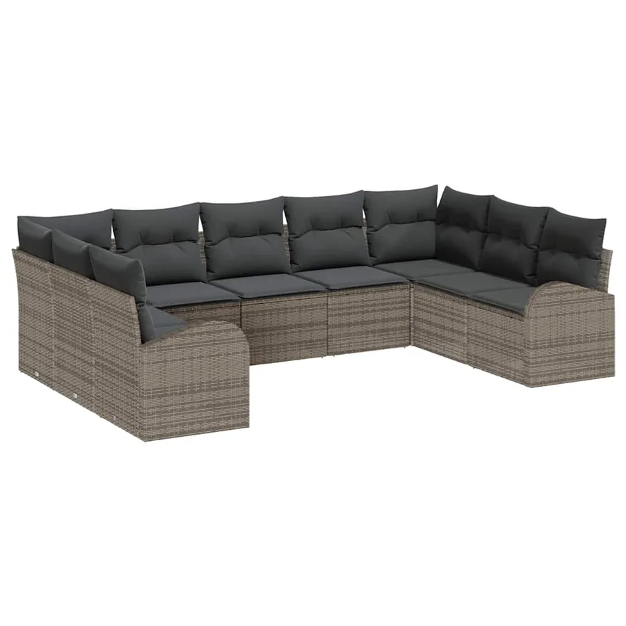Ensemble de Canapés avec coussin 9 pcs Gris Poly Rattan - 2