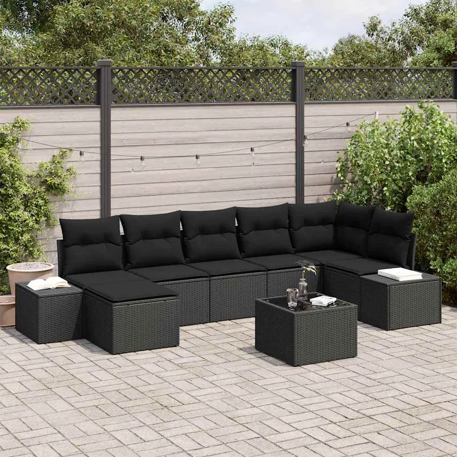 Ensemble de canapé de jardin avec coussin 8 pcs Noir polyrotin