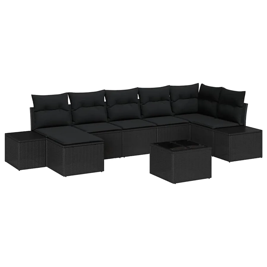 Ensemble de canapé de jardin avec coussin 8 pcs Noir polyrotin - 2
