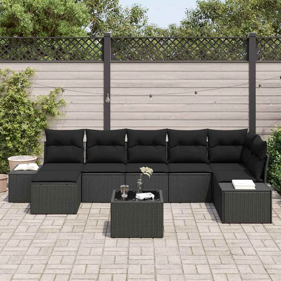 Ensemble de canapé de jardin avec coussin 8 pcs Noir polyrotin - 3