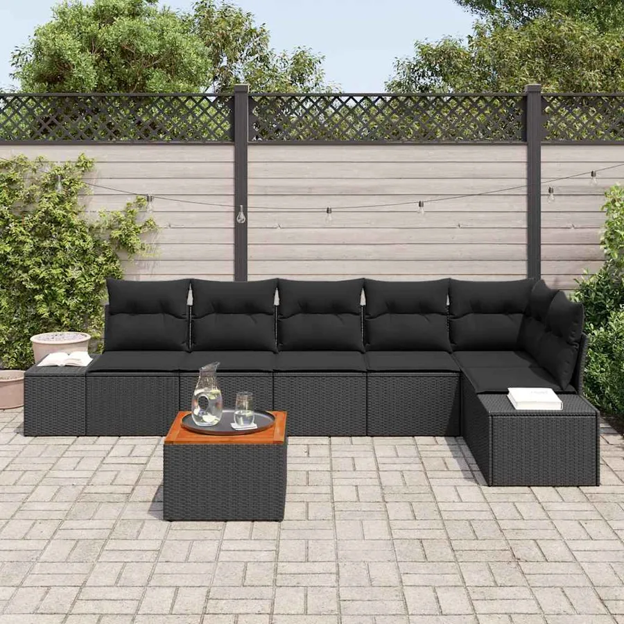 Ensemble de canapé de jardin avec coussin 7 pcs Noir polyrotin - 3