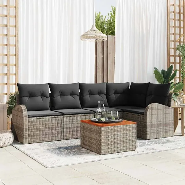 Ensemble de canapé de jardin avec coussin 6 pcs Gris polyrotin