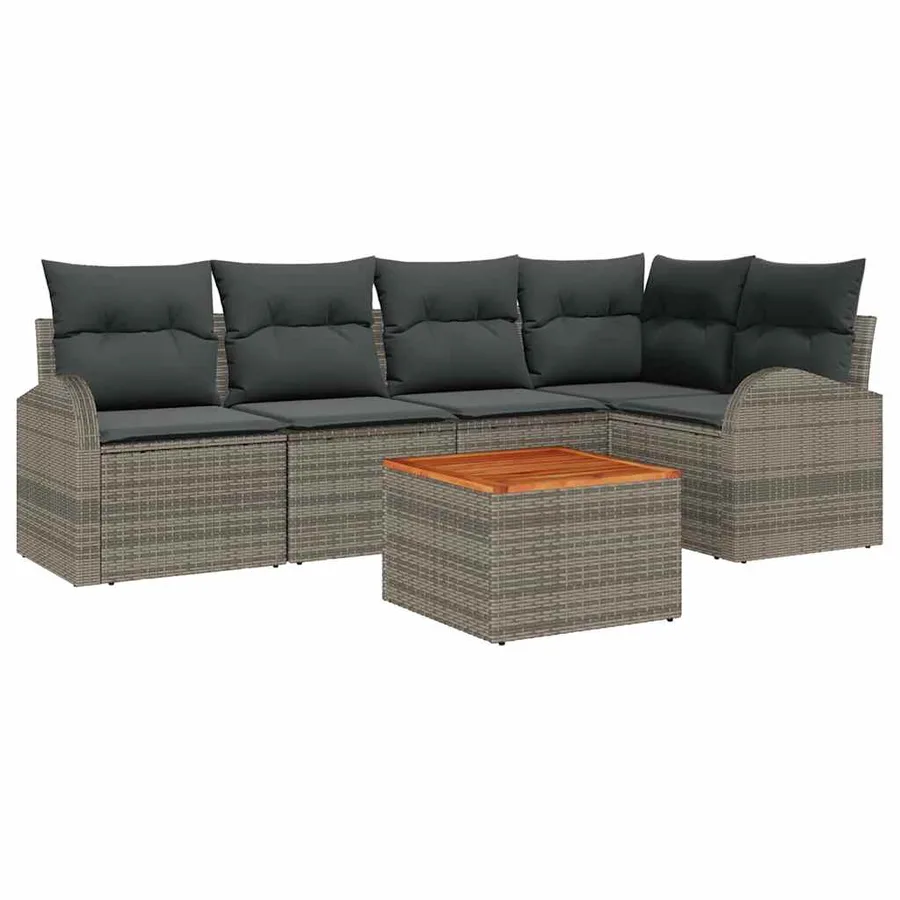 Ensemble de canapé de jardin avec coussin 6 pcs Gris polyrotin - 2