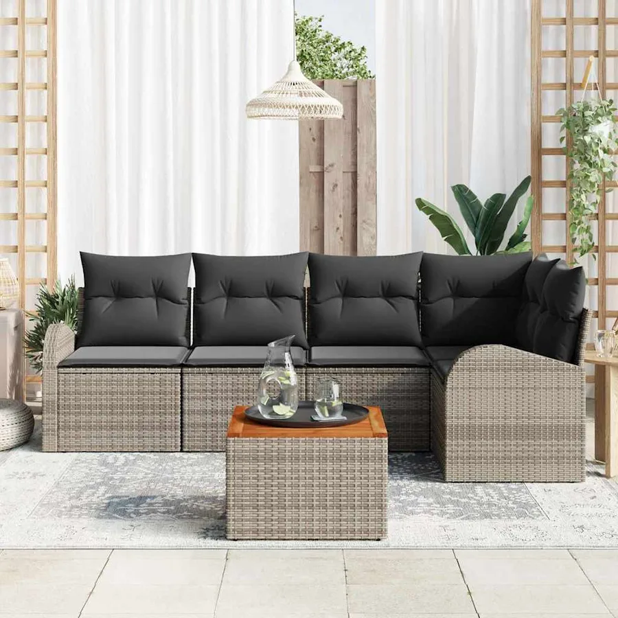 Ensemble de canapé de jardin avec coussin 6 pcs Gris polyrotin - 3