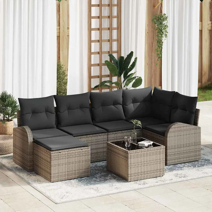 Ensemble de canapé de jardin 7 pcs Gris polyrotin