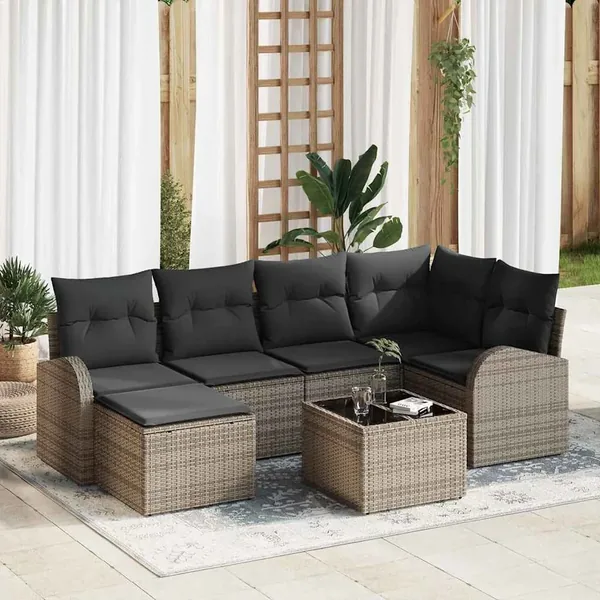 Ensemble de canapé de jardin 7 pcs Gris polyrotin