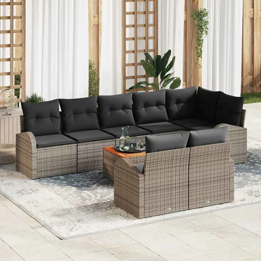 Ensemble de canapé de jardin avec coussin 9 pcs Gris polyrotin