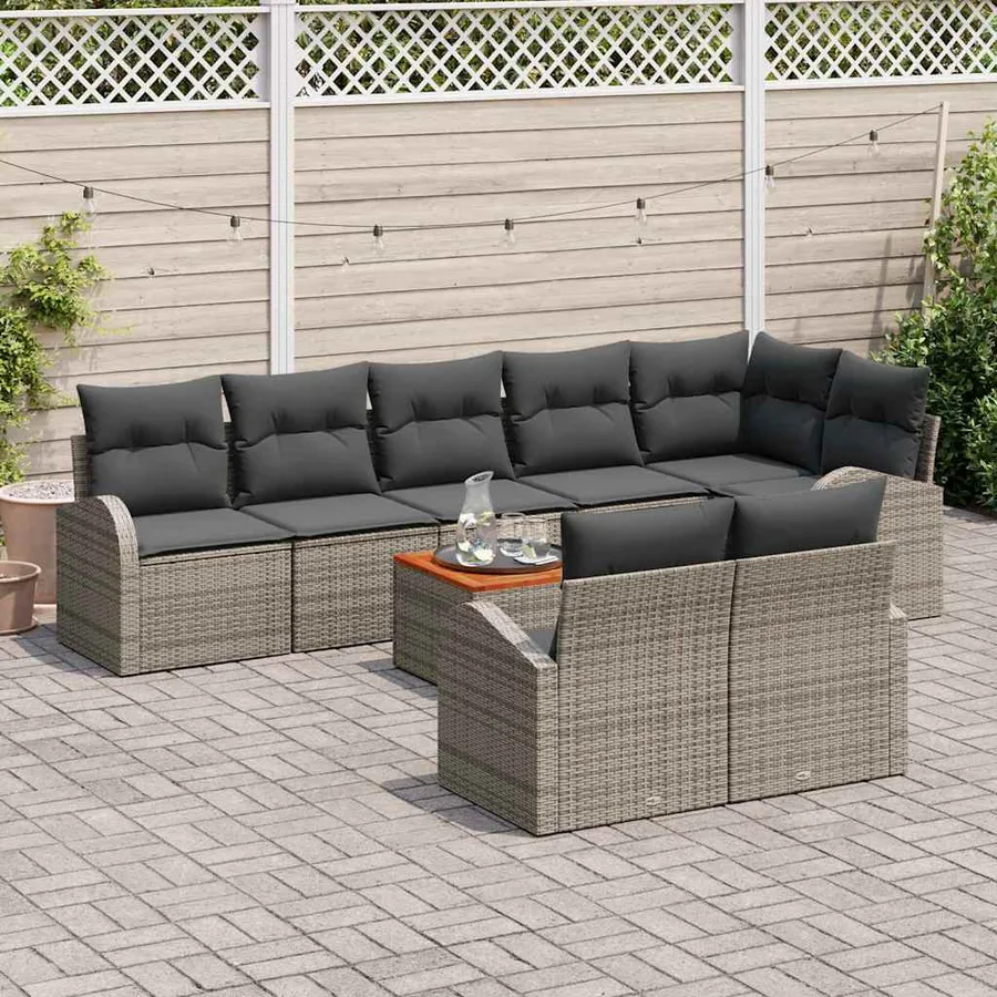Ensemble de canapé de jardin avec coussin 9 pcs Gris polyrotin - 3