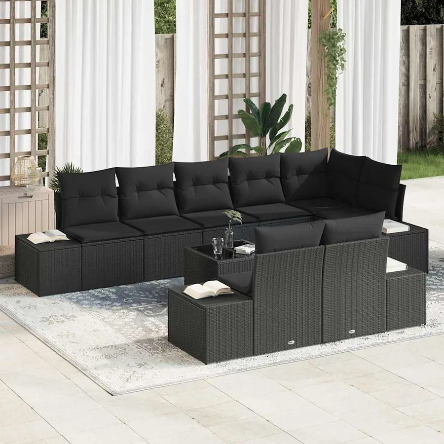 Ensemble de canapé de jardin avec coussin 9 pcs Noir polyrotin