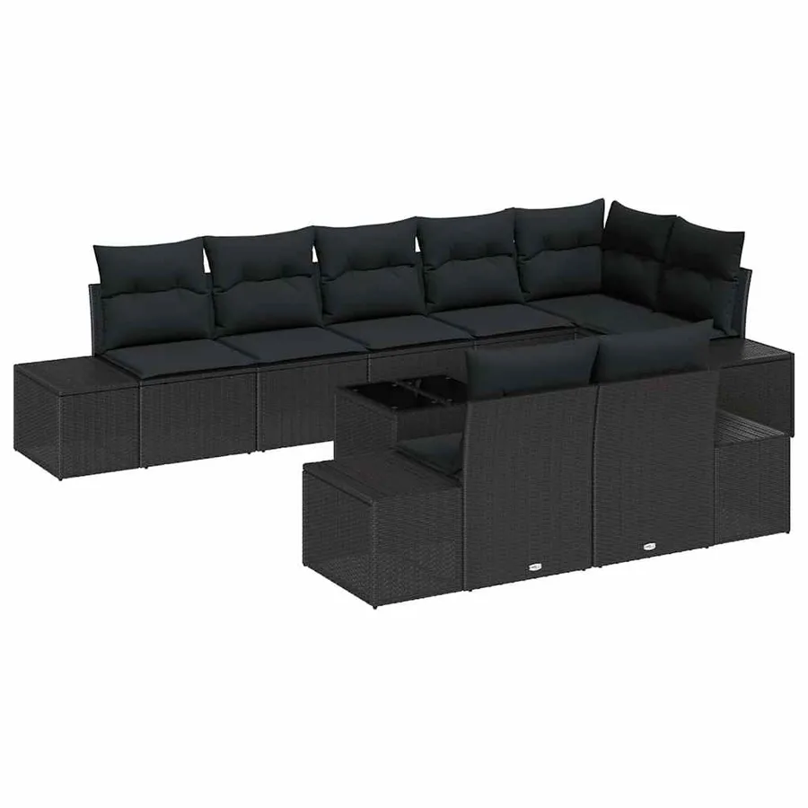 Ensemble de canapé de jardin avec coussin 9 pcs Noir polyrotin - 2