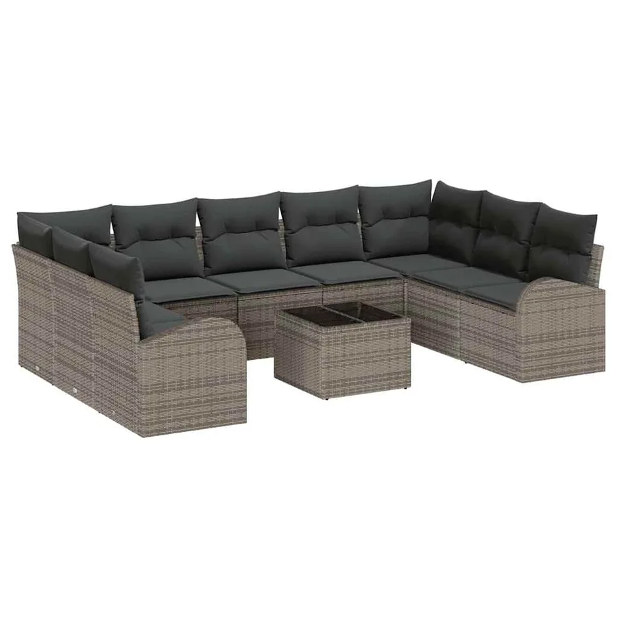 Ensemble de Canapés avec coussin 10 pcs Gris Poly Rattan - 2