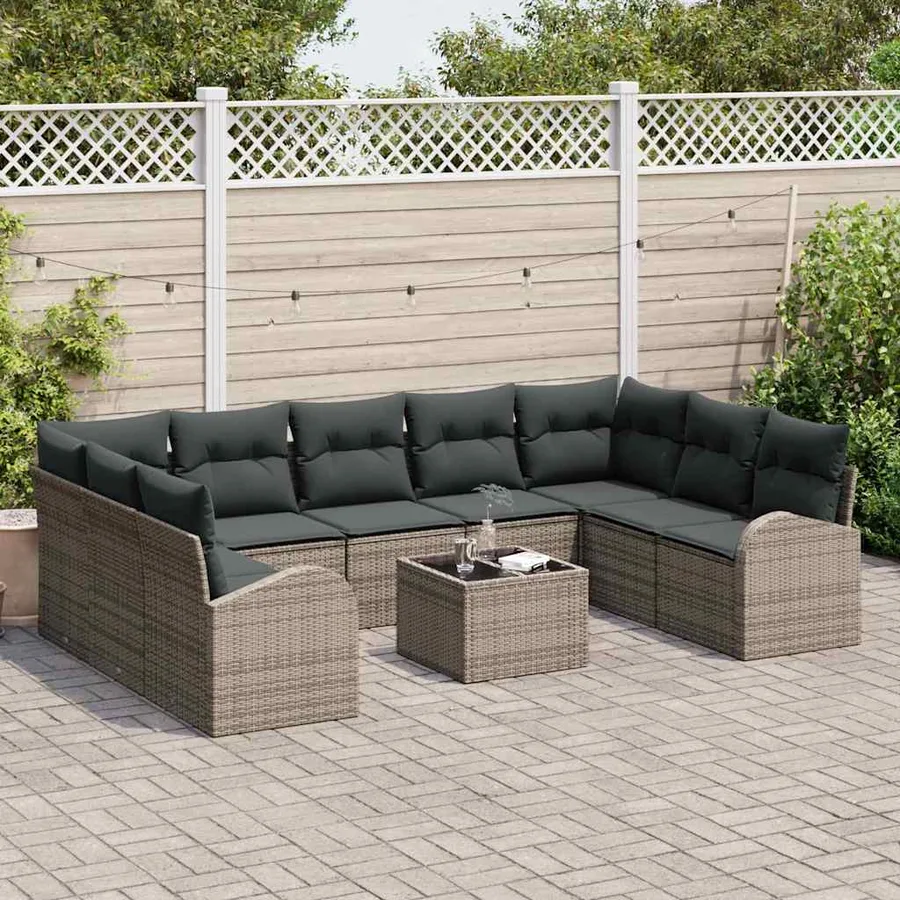 Ensemble de Canapés avec coussin 10 pcs Gris Poly Rattan - 3