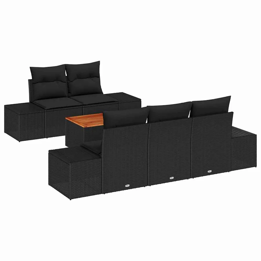Ensemble de canapé de jardin avec coussin 6 pcs Noir polyrotin - 2