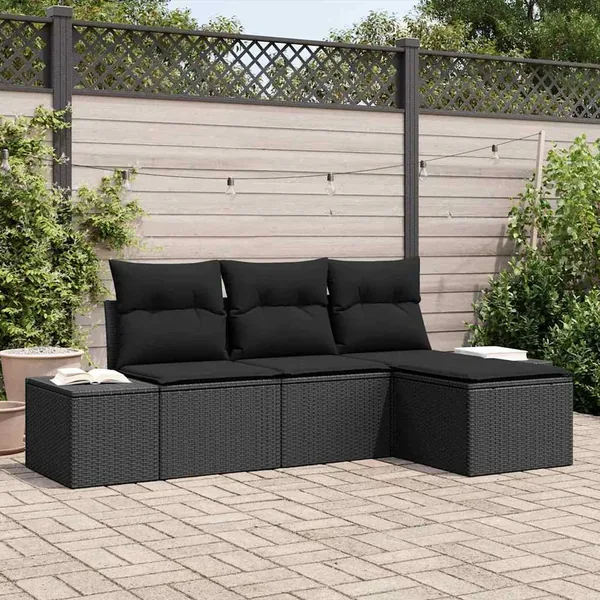 Ensemble de canapé de jardin avec coussin 4 pcs Noir polyrotin