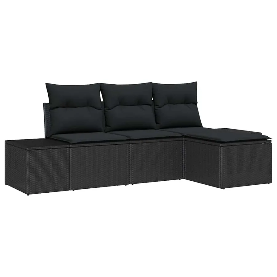 Ensemble de canapé de jardin avec coussin 4 pcs Noir polyrotin - 2