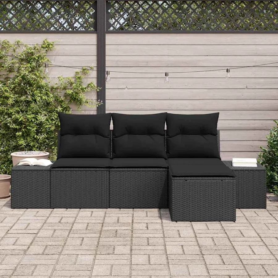 Ensemble de canapé de jardin avec coussin 4 pcs Noir polyrotin - 3