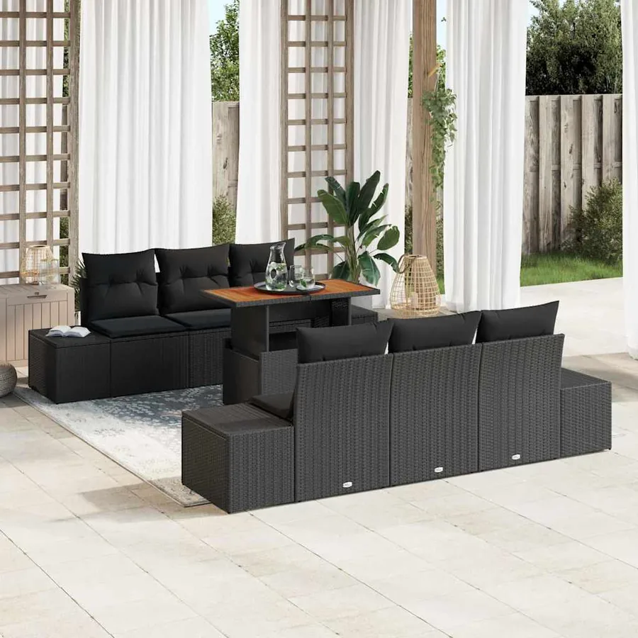 Ensemble de canapé de jardin 7 pc Noir et Marron