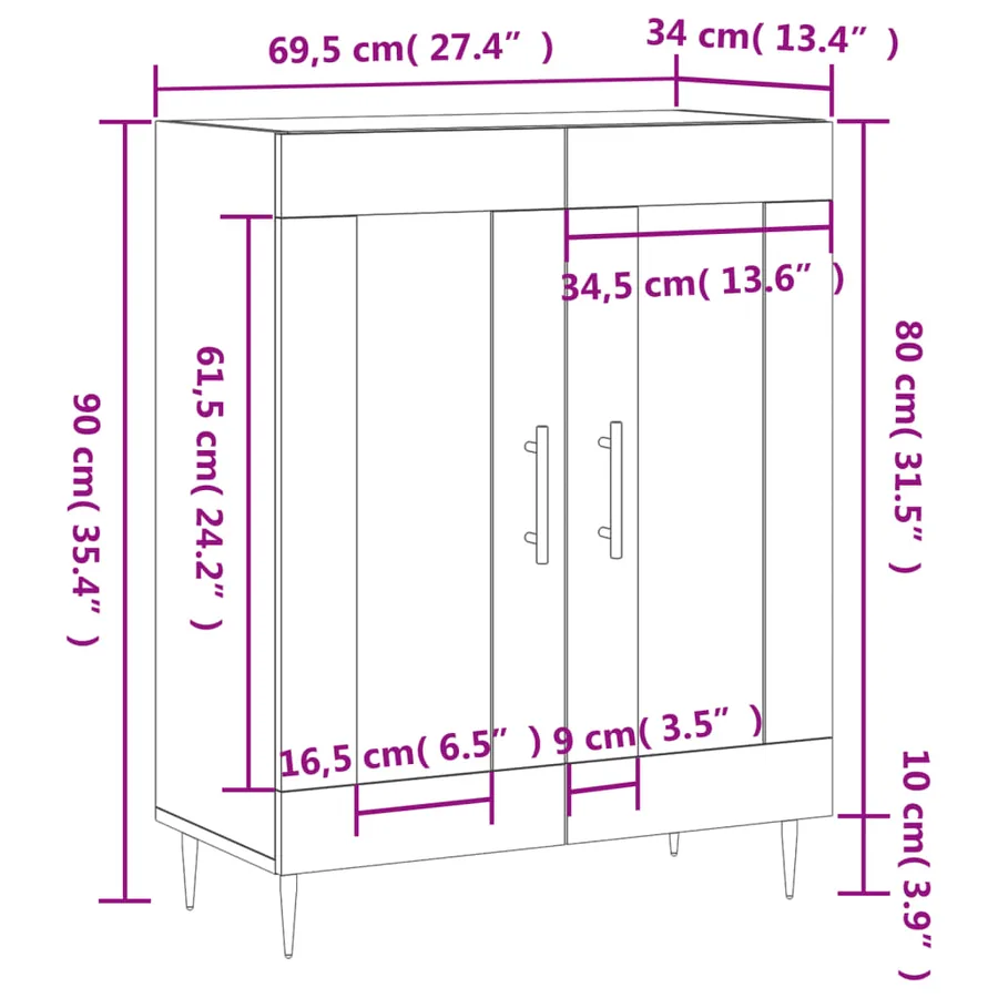Buffet gris béton 69,5x34x90 cm bois d'ingénierie - 12