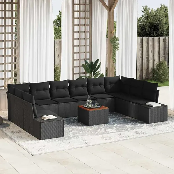 Ensemble de canapé de jardin avec coussin 11 pcs Noir polyrotin