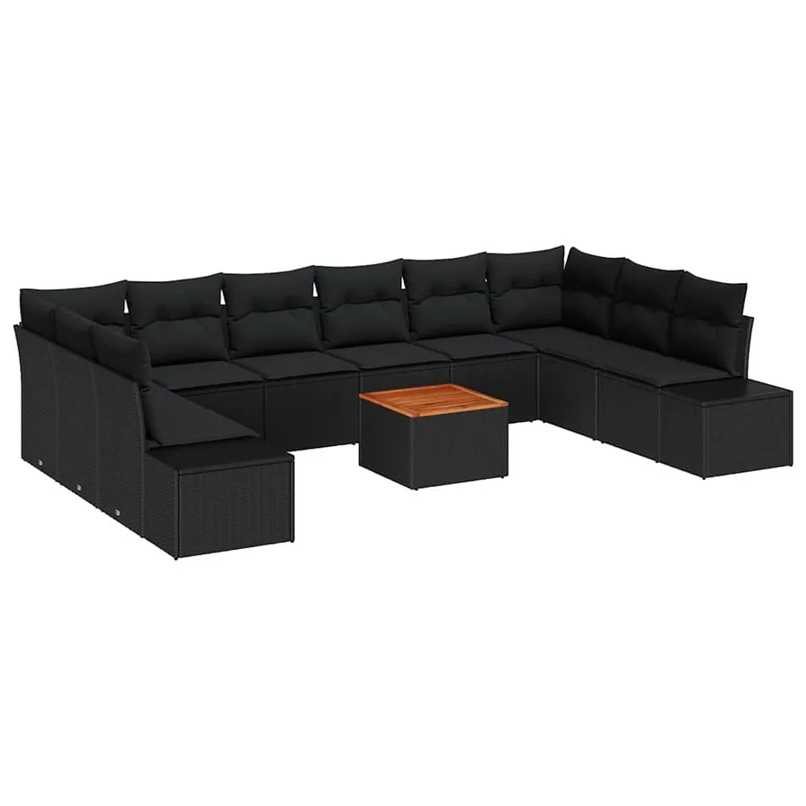 Ensemble de canapé de jardin avec coussin 11 pcs Noir polyrotin - 2