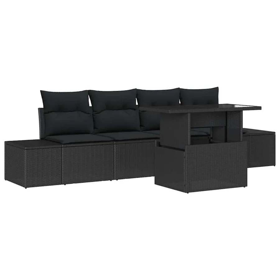 Ensemble de Canapés avec coussin 5 pcs Noir polyrotin - 2