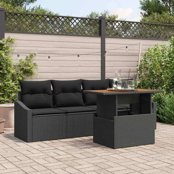 Ensemble de canapé de jardin 5 pcs Noir Poly rotin
